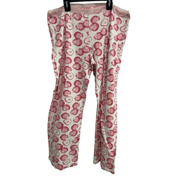 Disney Couture Red White Apple Print Lace Waist Pajama Pants Sz XL - Picture 1 of 8